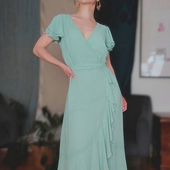 Eliza J Mint Faux-Wrap Ruffled Maxi Dress - Picture 2 of 16
